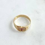 Thick Square Cross Ring 3.35gr / Size 7 1/2 / White Fuchsia Zircons 18K Yellow Gold