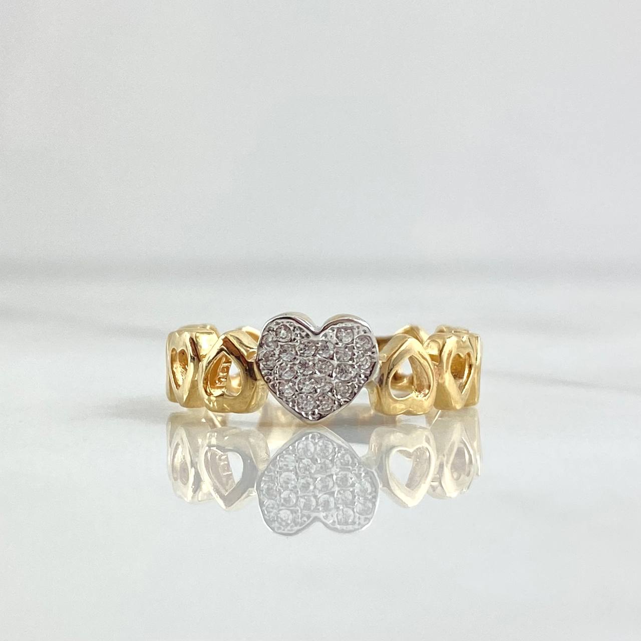 Ring Necklace Hearts 2.65gr / Size 7 1/2 / White Zircons Two 18K Yellow and White Golds