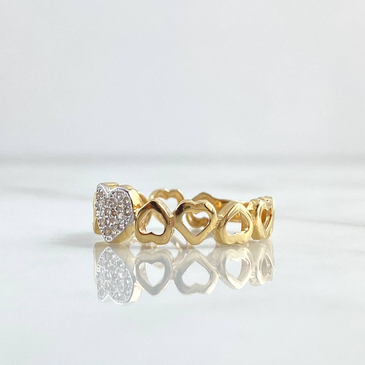 Ring Necklace Hearts 2.65gr / Size 7 1/2 / White Zircons Two 18K Yellow and White Golds