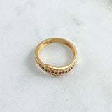 Mesetal Line Ring 2.7gr / Size 5 1/2 / Colored Zircons 18K Yellow Gold