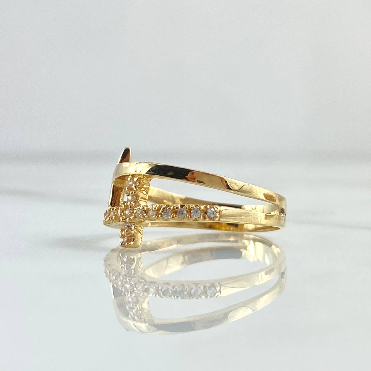 Double Cross Ring 3.05gr / Size 6 1/2 / White Zircons 18K Yellow Gold