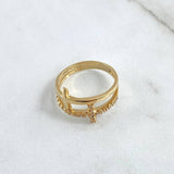 Double Cross Ring 3.05gr / Size 6 1/2 / White Zircons 18K Yellow Gold
