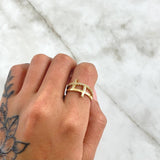 Double Cross Ring 3.05gr / Size 6 1/2 / White Zircons 18K Yellow Gold