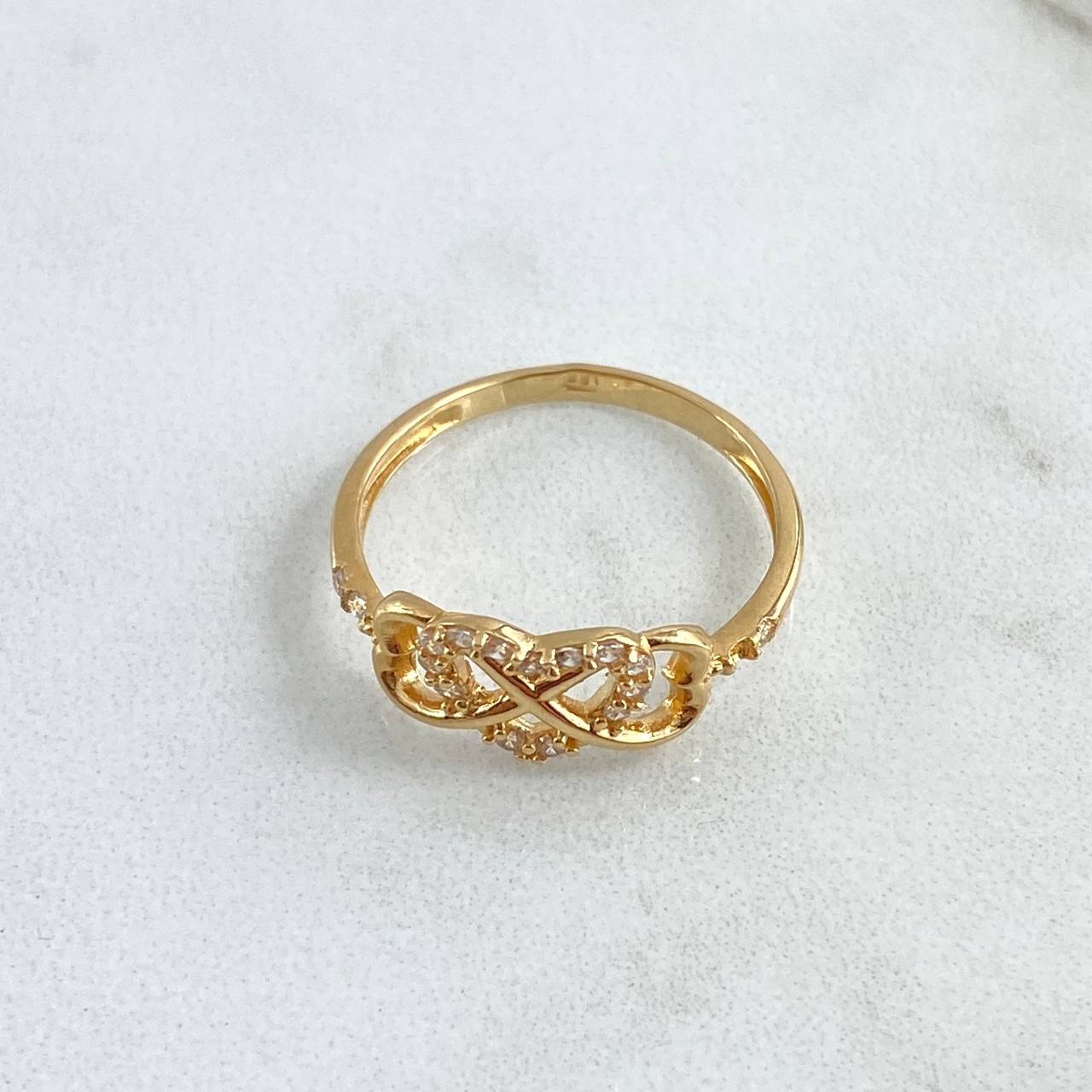 Infinity Heart Ring 2.5gr / Size 7 1/2 / White Zircons 18K Yellow Gold