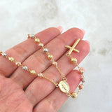 Miraculous Virgin Rosario Cross Polished 10.8gr / 50cm / 4mm-5mm Bead Diamond Cut Three Golds 18K ©