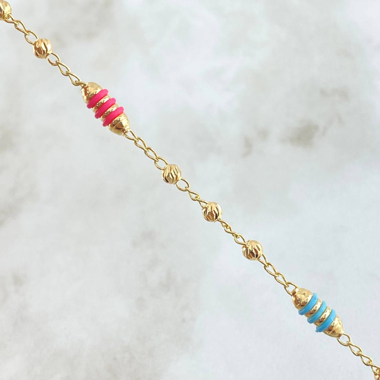 Bracelet Rustic Military Style 2.75gr / 7.1in / 3mm Diamond Cut Colored Rubber 18K Gold ©