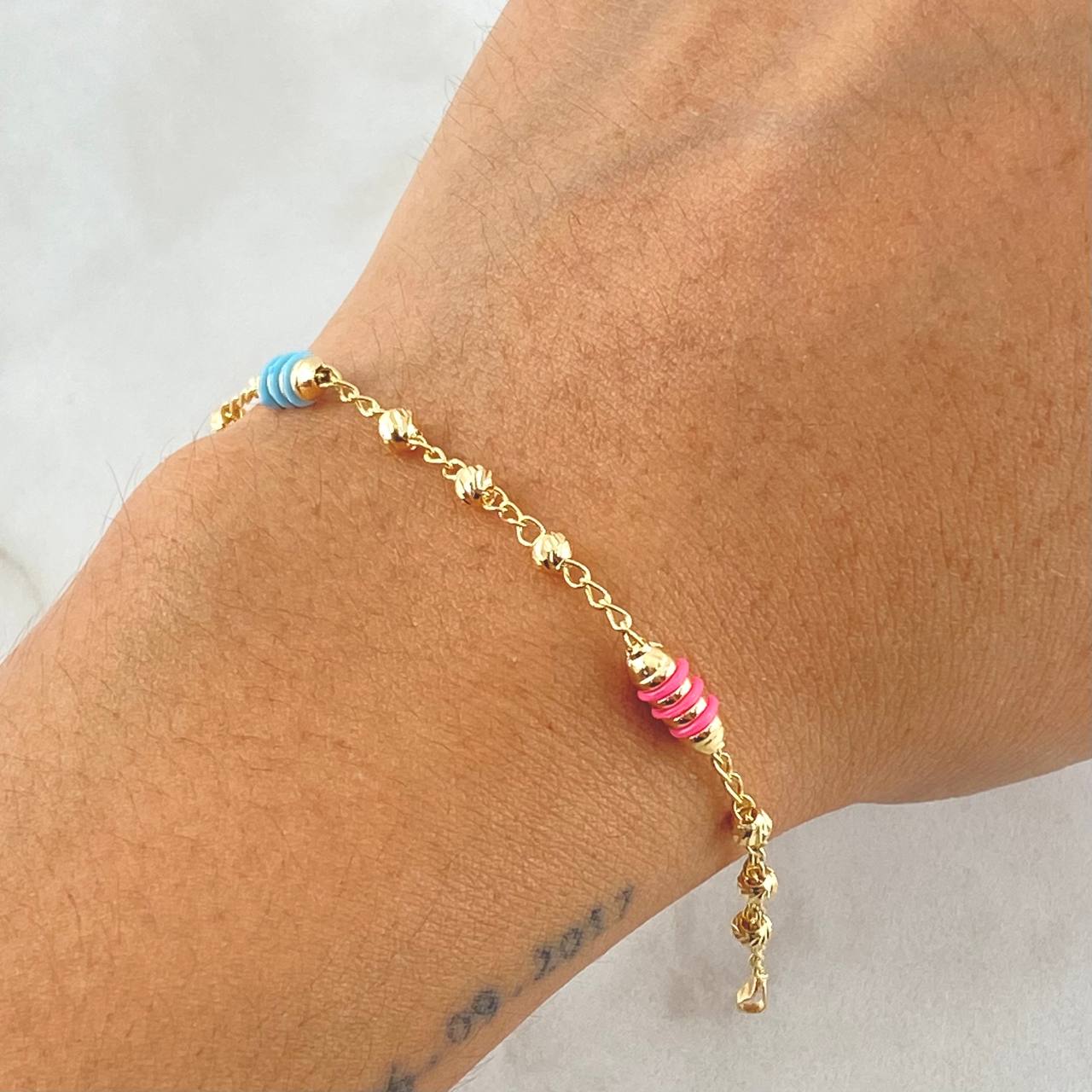 Bracelet Rustic Military Style 2.75gr / 7.1in / 3mm Diamond Cut Colored Rubber 18K Gold ©
