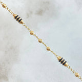 Bracelet Rustic Military Type 2.8gr / 18cm / 3mm Diamond Cut Black Rubber Yellow Gold 18K ©