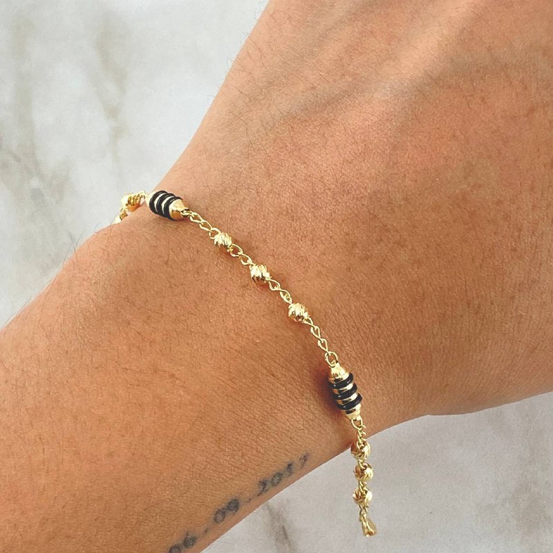 Bracelet Rustic Military Type 2.8gr / 18cm / 3mm Diamond Cut Black Rubber Yellow Gold 18K ©