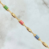 Tobillera Rustica Ovalada Diamantada 6.05gr / 24cm / Cauchos Colores Oro Amarillo 18K ©