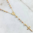 Miraculous Virgin Rosario Cross Polished 10.8gr / 50cm / 4mm-5mm Bead Diamond Cut Three Golds 18K ©