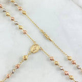 Miraculous Virgin Rosario Cross Polished 10.8gr / 50cm / 4mm-5mm Bead Diamond Cut Three Golds 18K ©