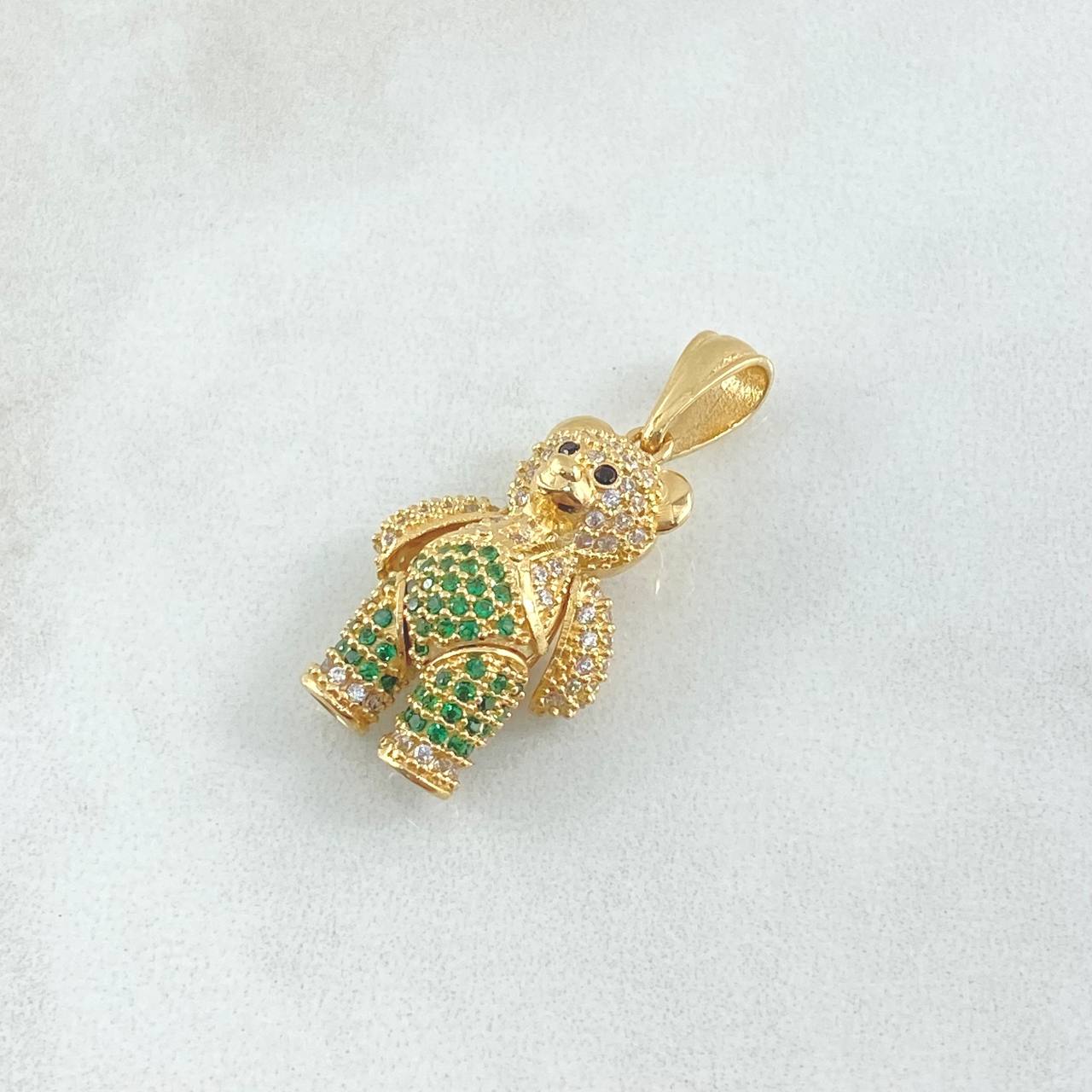 Pendant Bear 6.4gr / 3cm / Articulated White Green Zircons Yellow Gold 18K ©