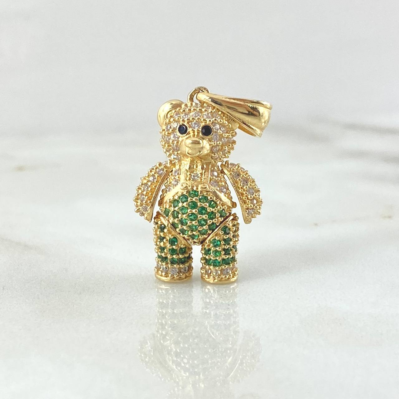 Pendant Bear 6.4gr / 3cm / Articulated White Green Zircons Yellow Gold 18K ©