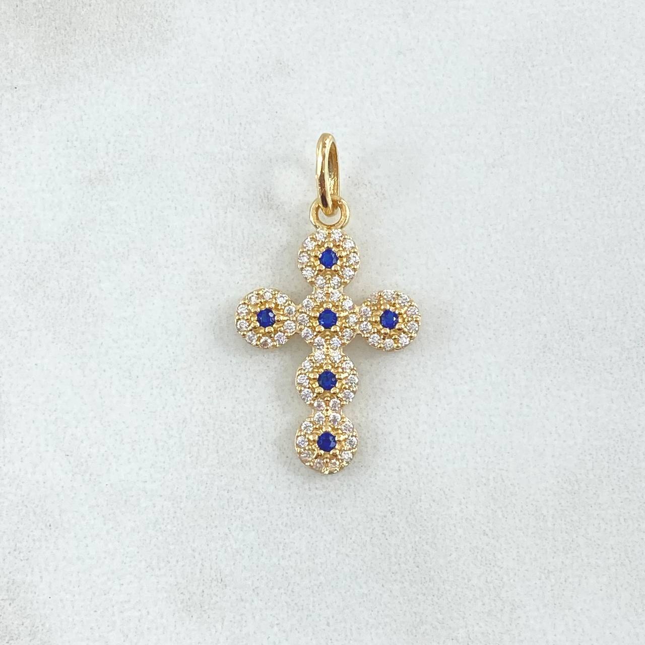 Pendant Pendant Thick Cross 2gr / 3cm / White Blue Zirconia Yellow Gold 18K ©