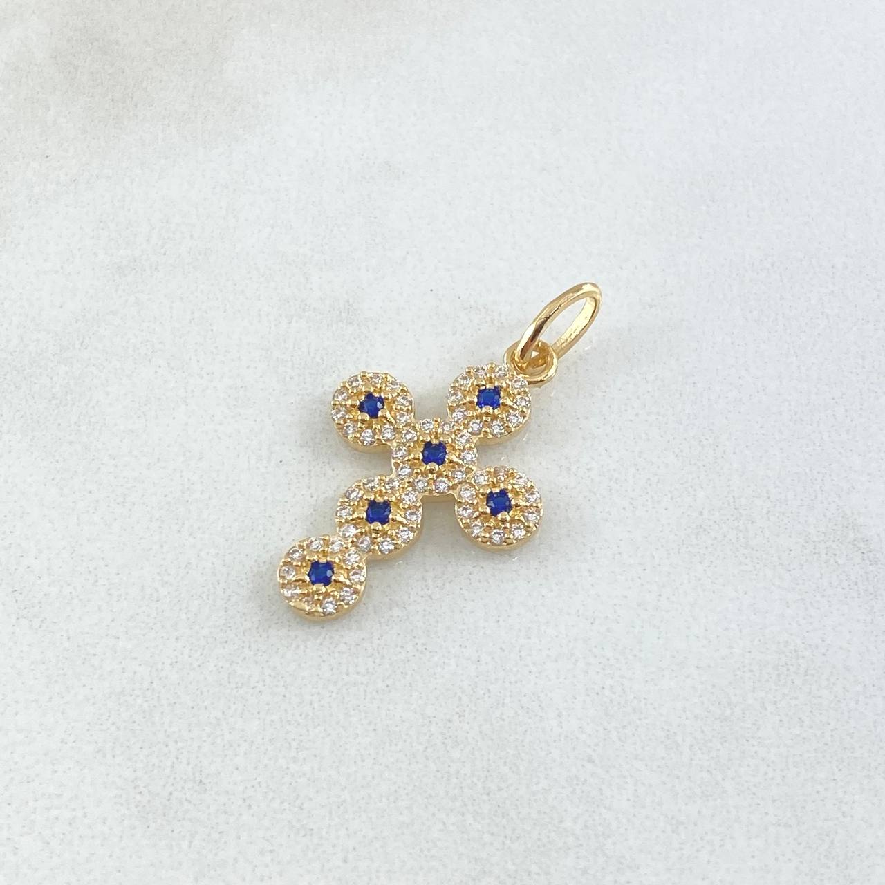 Pendant Pendant Thick Cross 2gr / 3cm / White Blue Zirconia Yellow Gold 18K ©