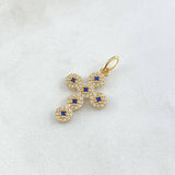 Pendant Pendant Thick Cross 2gr / 3cm / White Blue Zirconia Yellow Gold 18K ©