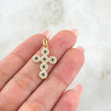 Pendant Pendant Thick Cross 2gr / 3cm / White Blue Zirconia Yellow Gold 18K ©