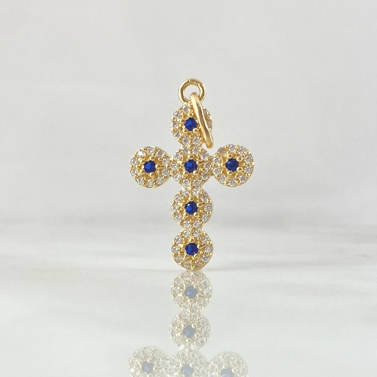 Pendant Pendant Thick Cross 2gr / 3cm / White Blue Zirconia Yellow Gold 18K ©
