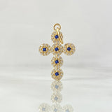 Pendant Pendant Thick Cross 2gr / 3cm / White Blue Zirconia Yellow Gold 18K ©