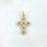 Pendant Pendant Thick Cross 1.95gr / 3cm / White Green Zircons Yellow Gold 18K ©