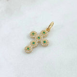 Pendant Pendant Thick Cross 1.95gr / 3cm / White Green Zircons Yellow Gold 18K ©