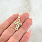 Pendant Pendant Thick Cross 1.95gr / 3cm / White Green Zircons Yellow Gold 18K ©