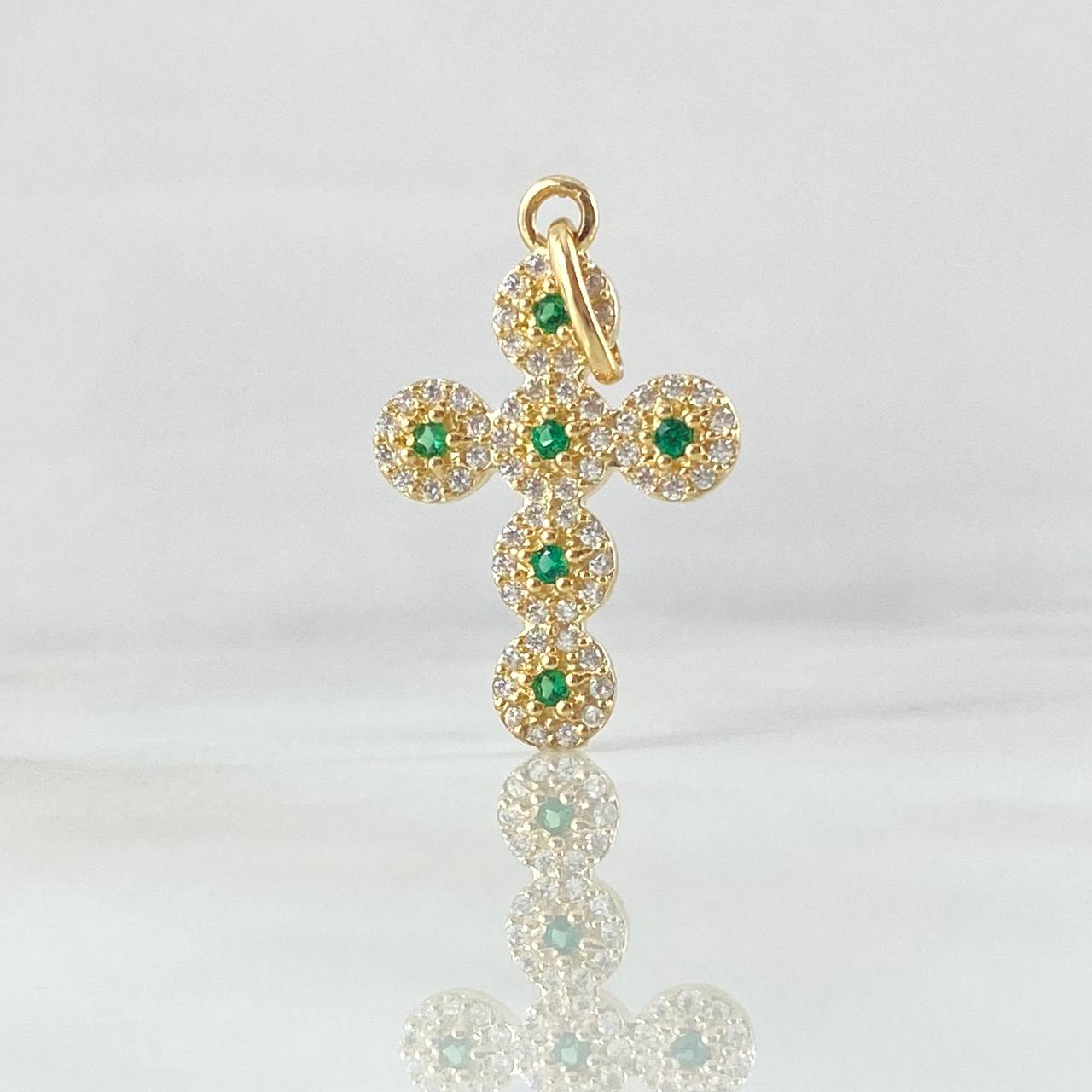 Pendant Pendant Thick Cross 1.95gr / 3cm / White Green Zircons Yellow Gold 18K ©