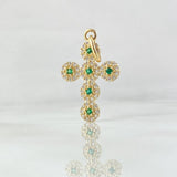 Pendant Pendant Thick Cross 1.95gr / 3cm / White Green Zircons Yellow Gold 18K ©