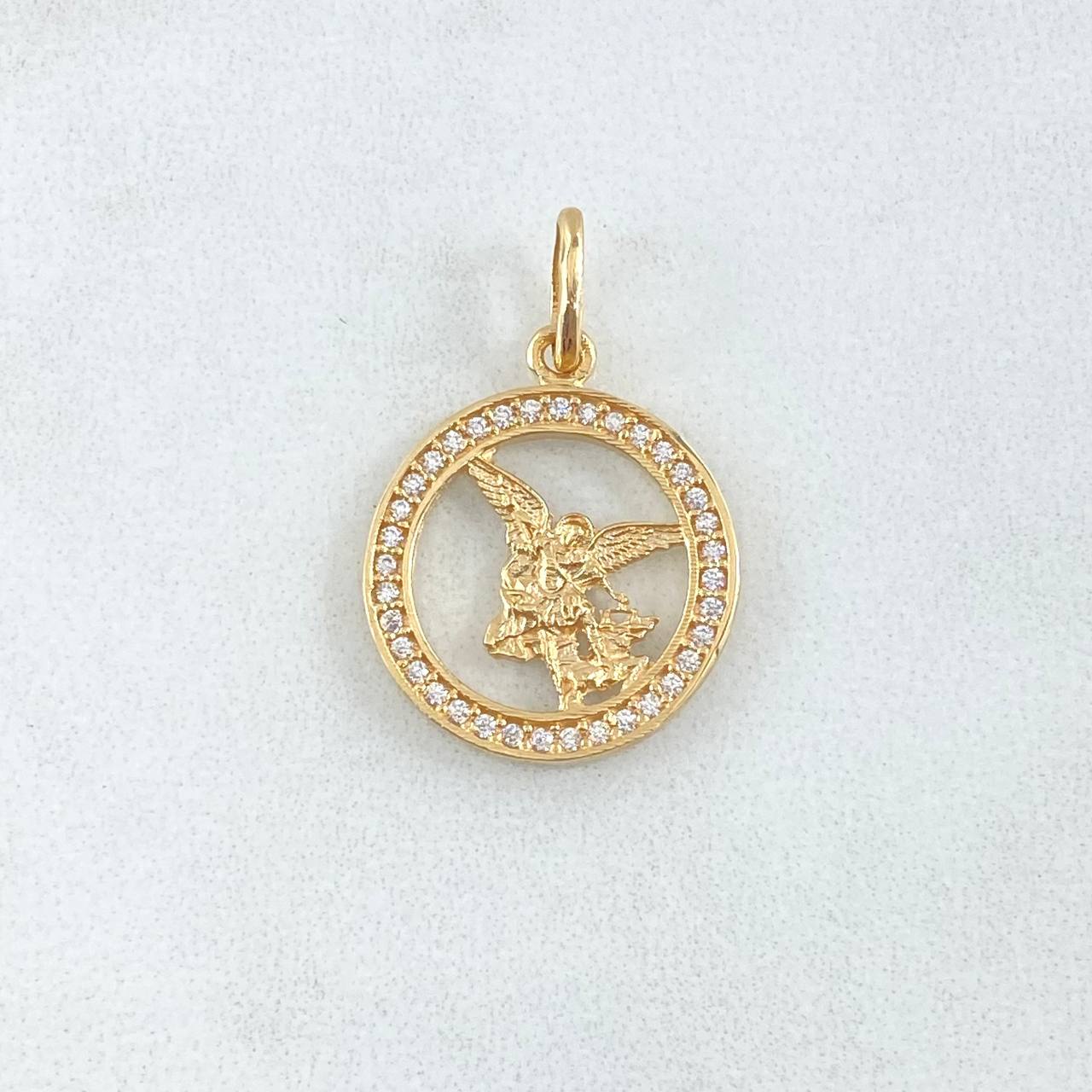 Pendant San Miguel Arcangel 2.1gr / 2.5cm / Circle White Zircons Yellow Gold 18K ©