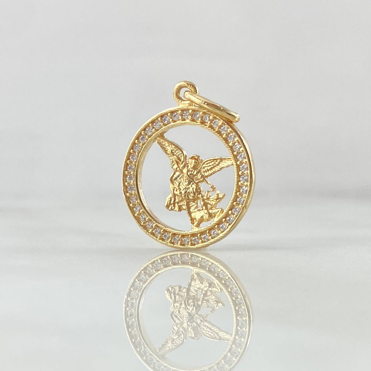 Pendant San Miguel Arcangel 2.1gr / 2.5cm / Circle White Zircons Yellow Gold 18K ©