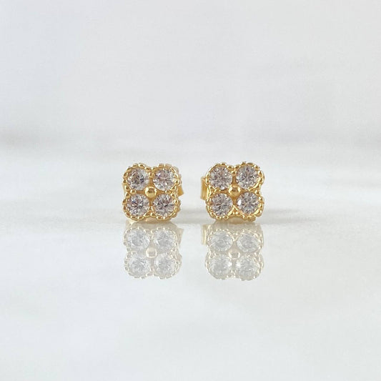 Stud Earrings Trebol 1.2gr / 5mm White Zircons Yellow Gold 18K ©