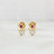Stud Earrings Flower Four Petals 0.7gr / 5.6mm Fuchsia Zircon Yellow Gold 18K