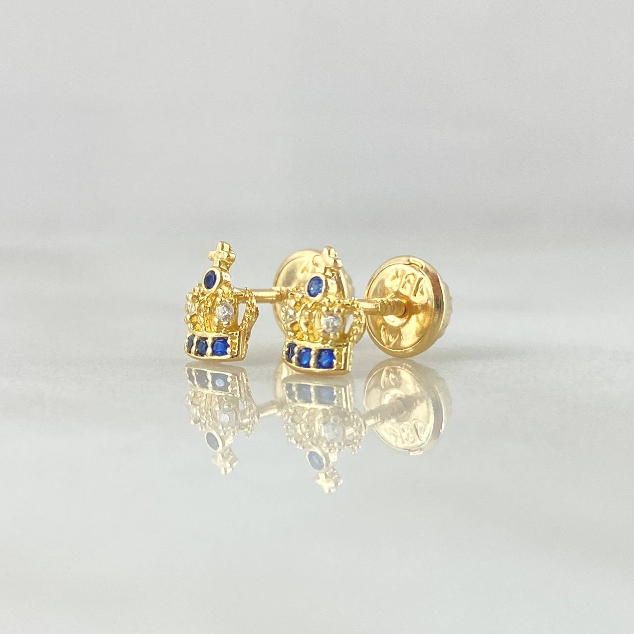 Stud Earrings Corona Real Basteada 0.8gr / 6.7mm Blue White Zircons Yellow Gold 18K