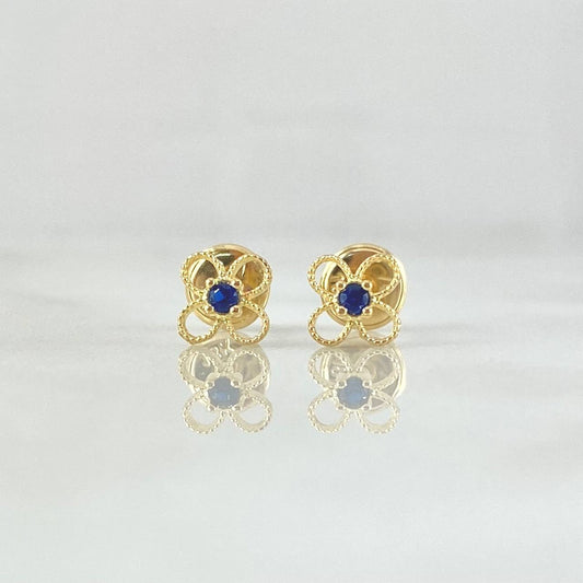 Stud Earrings Flower Four Petals 0.7gr / 5.6mm Blue Zircon Yellow Gold 18K