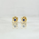 Stud Earrings Flower Four Petals 0.65gr / 5.6mm Blue Zircon Yellow Gold 18K