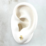 Stud Earrings Flower Four Petals 0.7gr / 5.6mm Blue Zircon Yellow Gold 18K