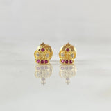 Stud Earrings Corona Real Basteada 0.75gr / 6.7mm Fuchsia White Zircons Yellow Gold 18K