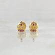 Stud Earrings Corona Real Basteada 0.8gr / 6.7mm Fuchsia White Zircons Yellow Gold 18K