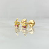 Stud Earrings Corona Real Basteada 0.75gr / 6.7mm Fuchsia White Zircons Yellow Gold 18K