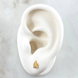 Stud Earrings Corona Real Basteada 0.8gr / 6.7mm Fuchsia White Zircons Yellow Gold 18K