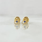 Stud Earrings Three-Petal Flower 0.6gr / 5mm Blue Zirconia 18K Gold *