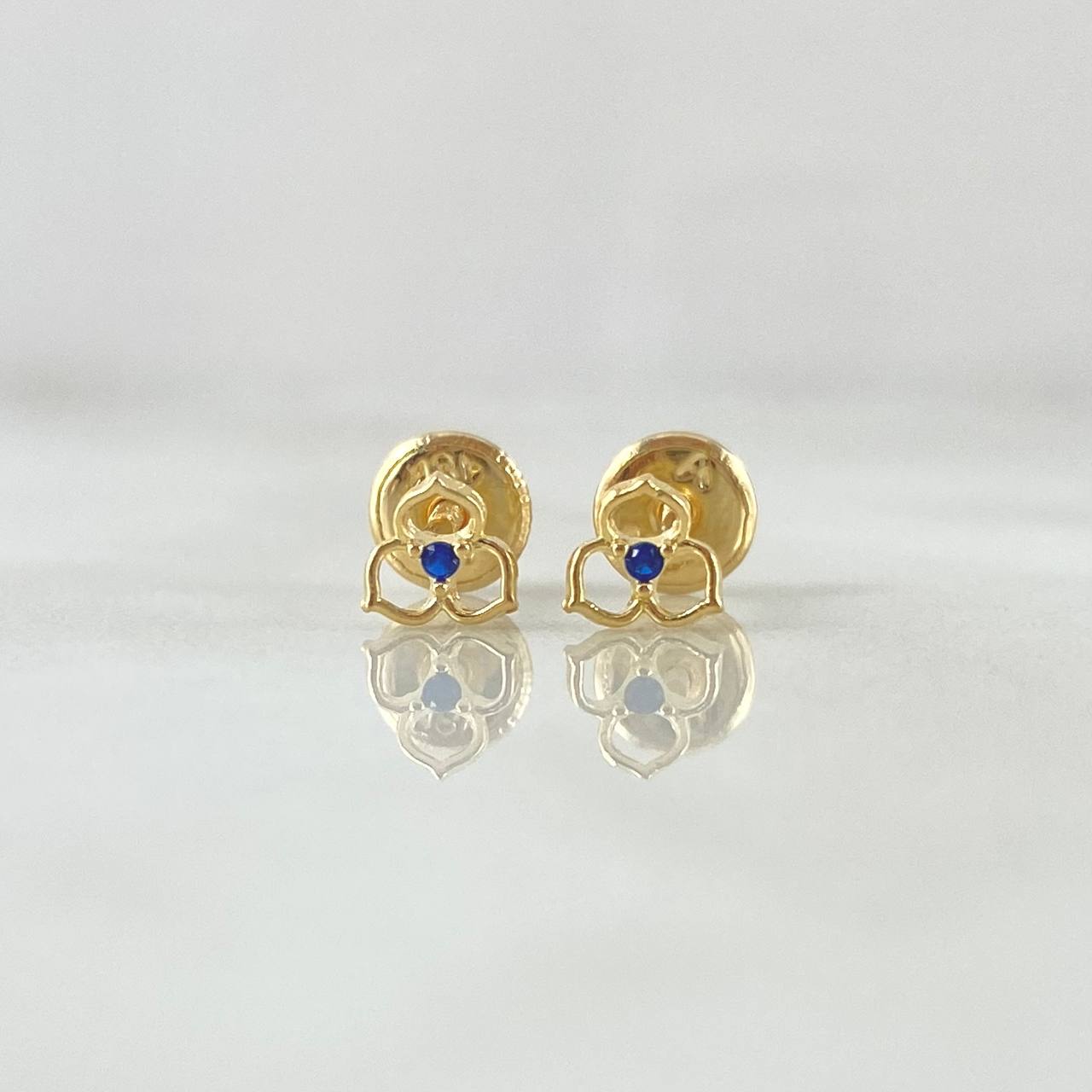 Stud Earrings Three-Petal Flower 0.55gr / 5mm Blue Zirconia 18K Gold ©
