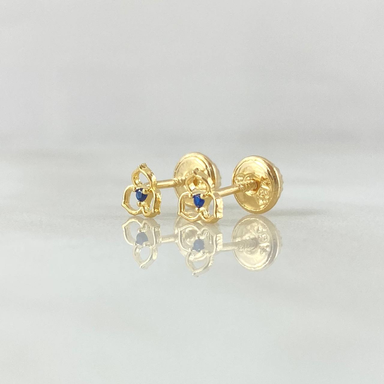 Stud Earrings Three-Petal Flower 0.6gr / 5mm Blue Zirconia 18K Gold *