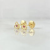 Topos Flor Tres Petalos 0.55gr / 5mm Circon Fucsia Oro Amarillo 18K