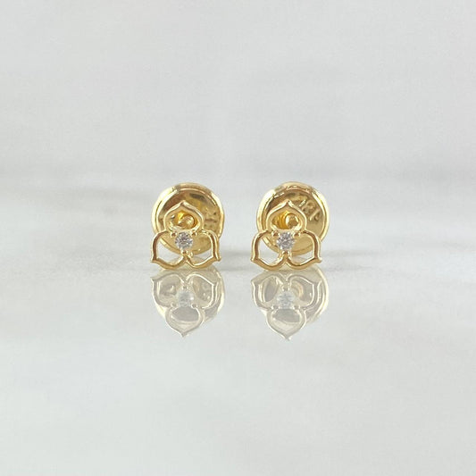 Topos Flor Tres Petalos 0.55gr / 5mm Circones Blancos Oro Amarillo 18K ©