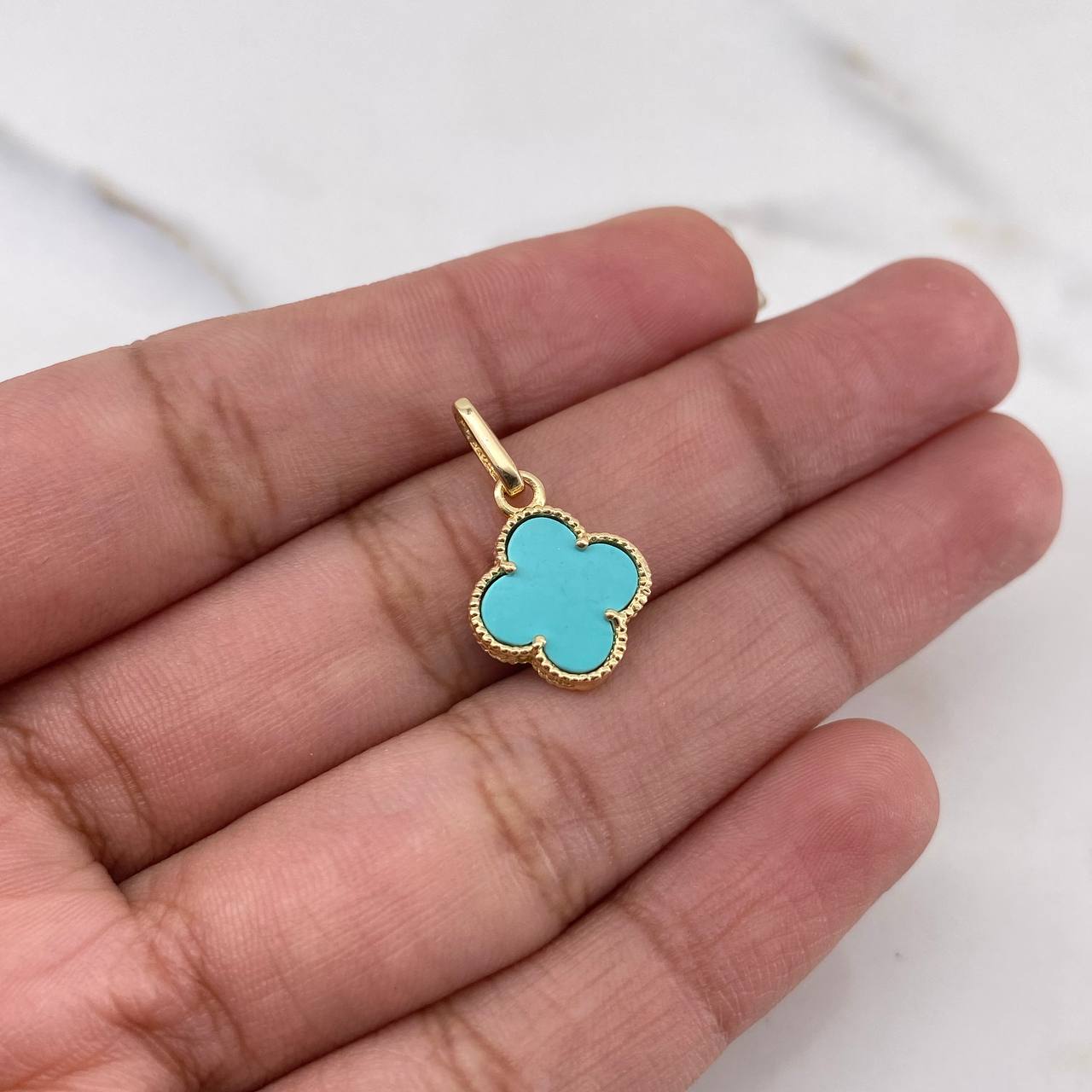 Pendant Clover 1.05gr / 1.8cm / Turquoise 18K Yellow Gold &