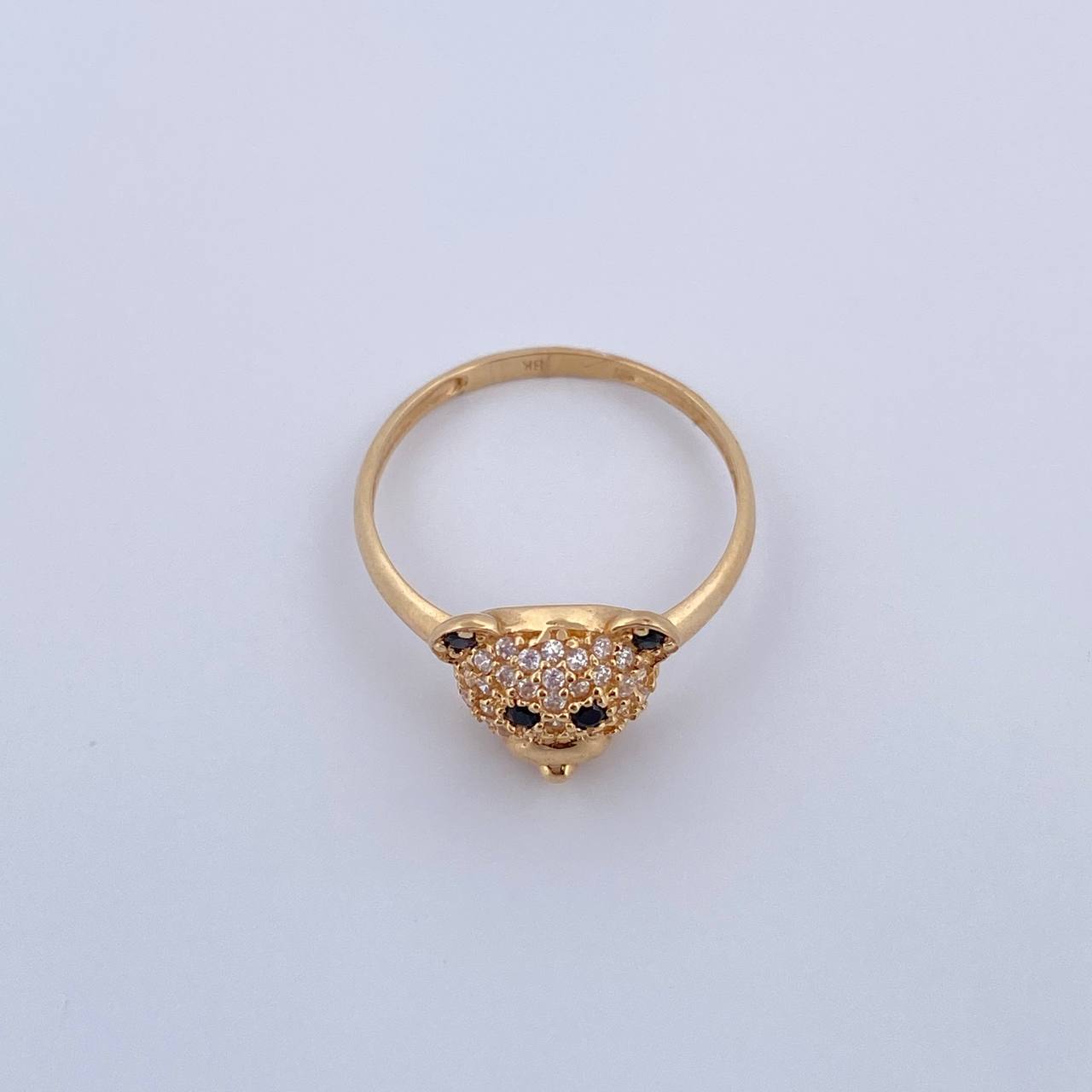Bear Face Ring 2.2gr / T7 / Black and White Zircons 18K Gold &