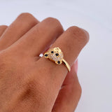 Bear Face Ring 2.2gr / T7 / Black and White Zircons 18K Gold &
