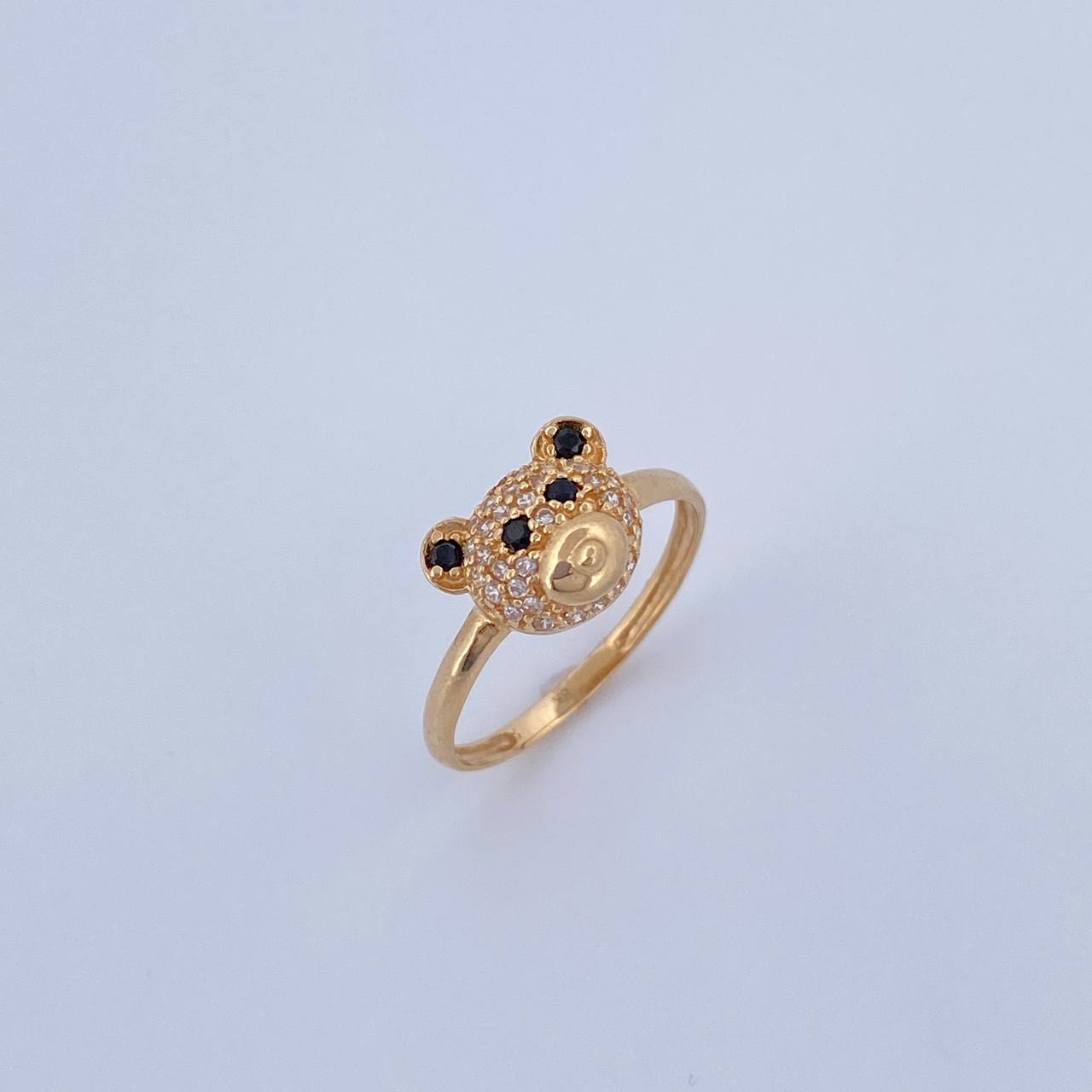 Bear Face Ring 2.2gr / T7 / Black and White Zircons 18K Gold &